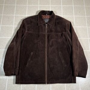 Vintage Leather Limited Jacket Mens XL Brown Suede Biker Quilted Lined Coat Y2K
